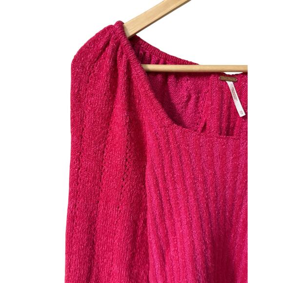 Free People Pink Cropped Ribbed Knit Katie XS Sweater Soft Cozy - Picture 4 of 11